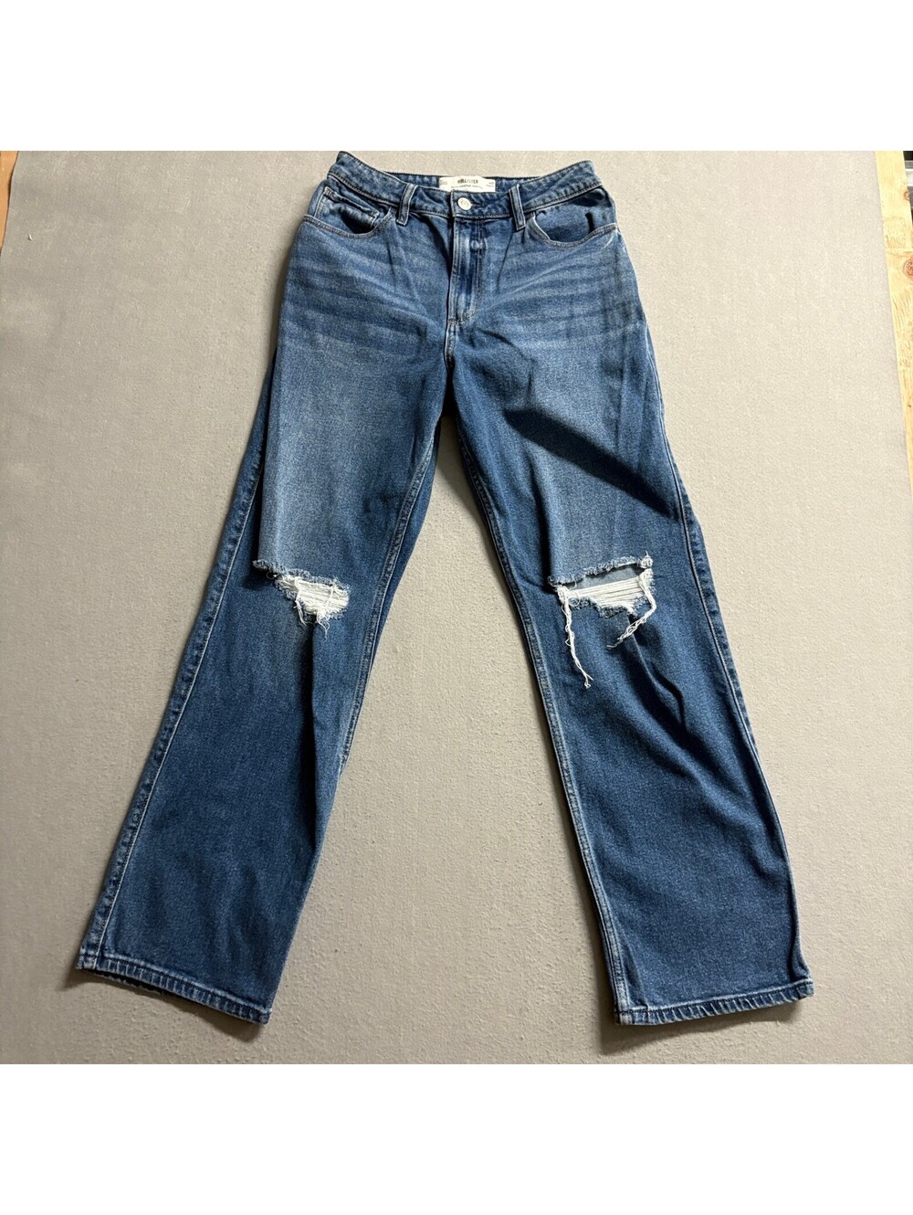 Hollister Curvy Ultra High-Rise Dad Jeans Womens 6R W28 Distressed Blue Denim